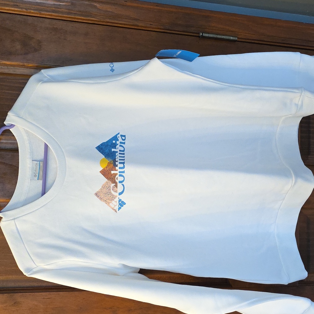 COLUMBIA White Sweatshirt with Mountain Logo, Sz. XL, NEW WITH TAGS